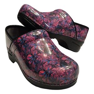 Dansko XP Pro Floral Rose Butterfly Clogs, Size 37, Magenta/Pink/Black